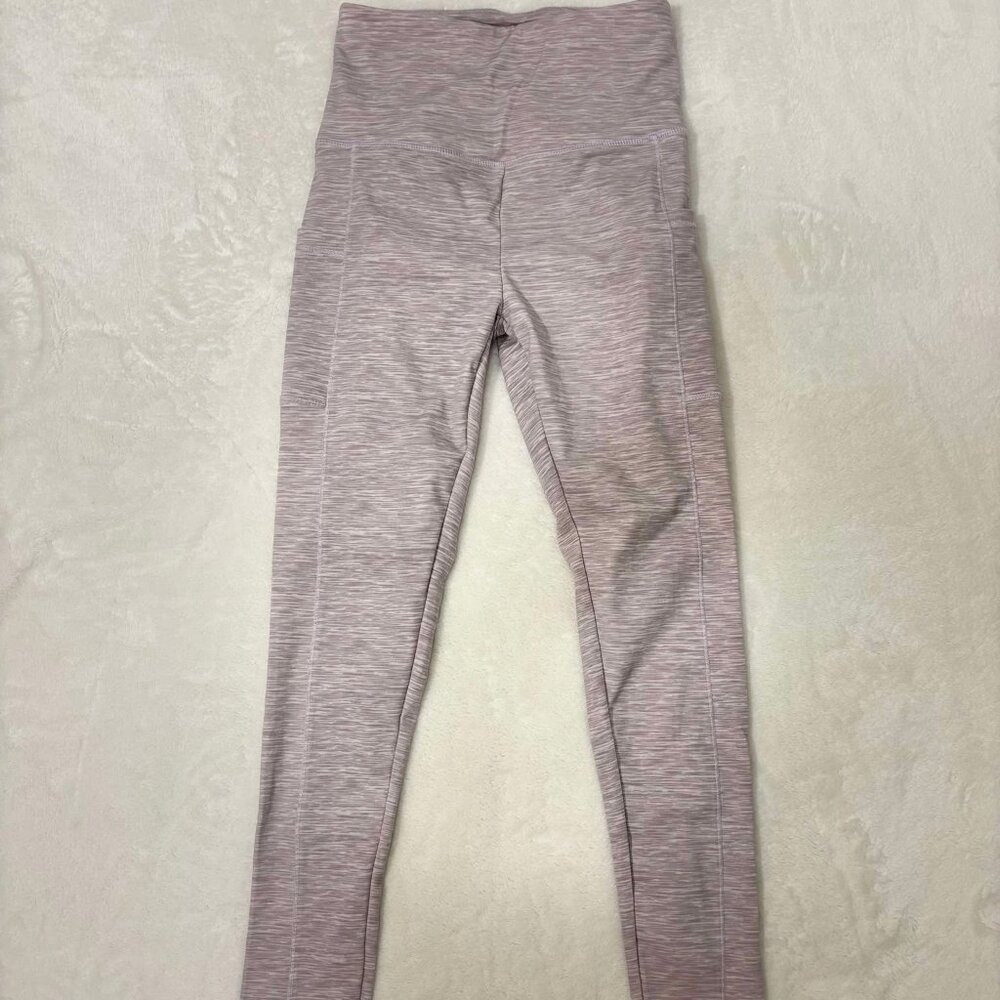 Women's Lavender & White Blended Leggings with Side Pockets by ShoActive